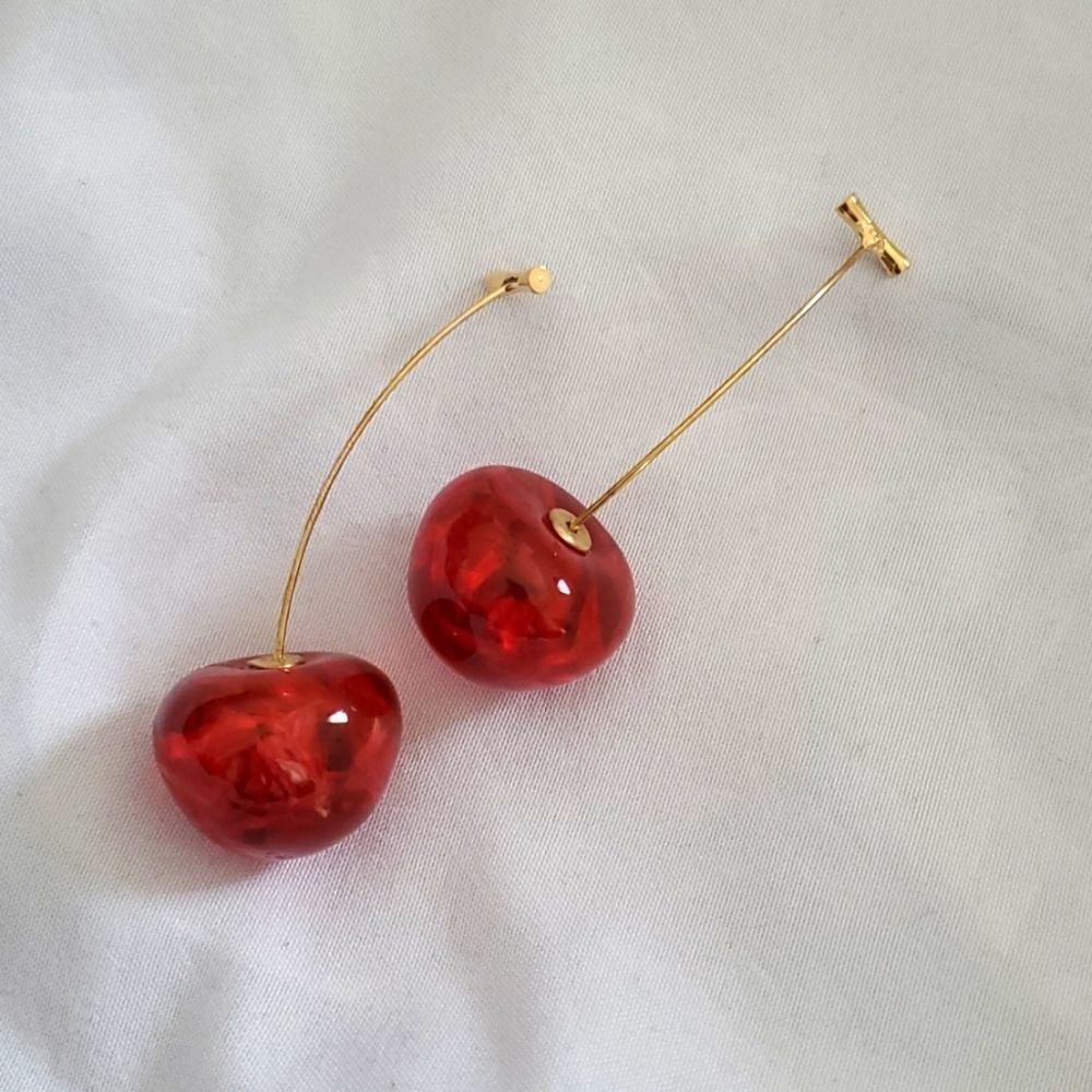 Cherry Threaded Resin Earrings - Picture 7 of 12